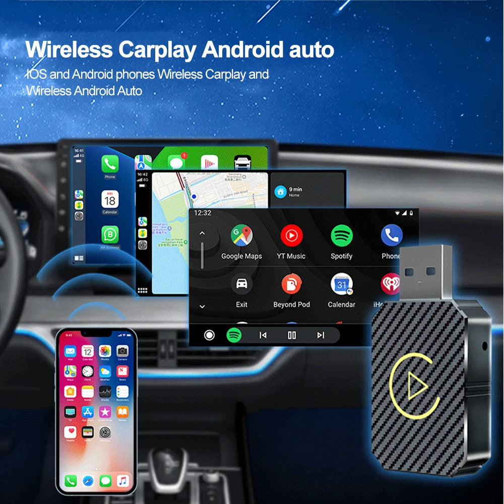 2 in 1 Wireless Carplay Adapter&Android Mini Auto Wireless Adapter 5Ghz Wifi Type-C/Usb Plug & Play Carplay Wireless Adapter